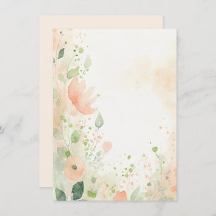 Orange and peach watercolor floral blank wedding invitation