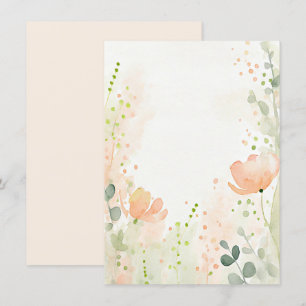 Orange and peach watercolor floral blank wedding invitation