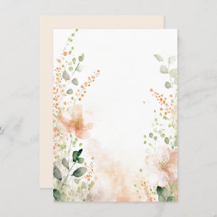 Orange and peach watercolor floral blank wedding invitation