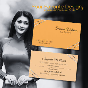 Orange and Peach with Silver Lines Classy Elegant Business Card