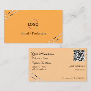 Orange and Peach with Silver Lines Logo QR Code Business Card