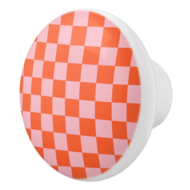 Orange and Pink Checkerboard Pattern Ceramic Knob (Right)