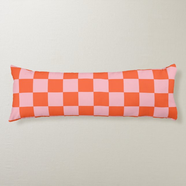 Orange and Pink Chequerboard Pattern Body Cushion (Front)