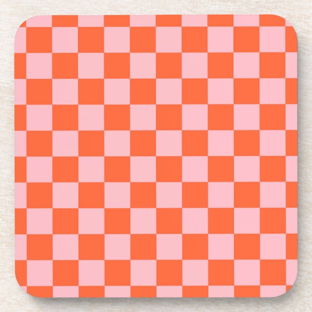 Orange and Pink Chequerboard Pattern Coaster (Front)