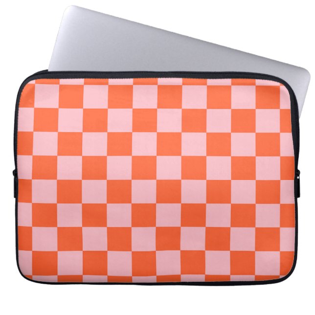 Orange and Pink Chequerboard Pattern Laptop Sleeve (Front)