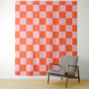 Orange and Pink Chequerboard Pattern Tapestry