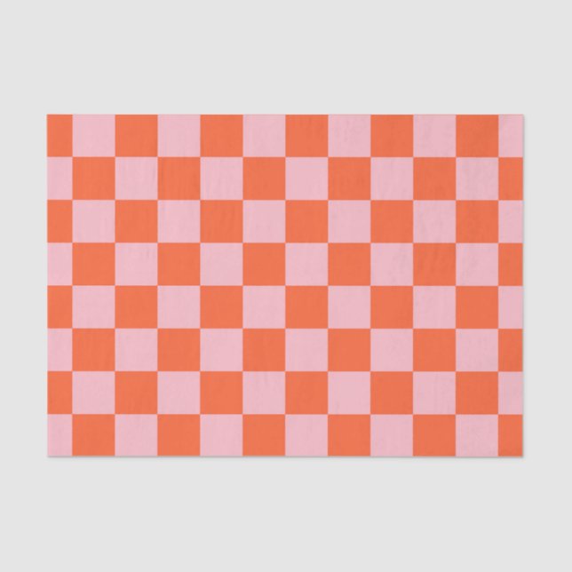 Orange and Pink Chequerboard Pattern Tissue Paper (Front)