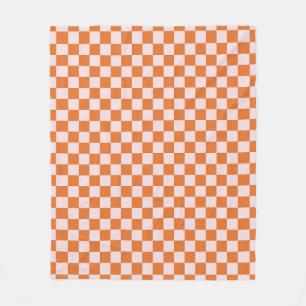 Orange and Pink Chequered Pattern Chequerboard Che Fleece Blanket