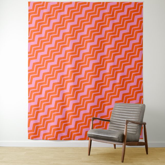Orange and Pink Chevron Pattern Design  Tapestry (In Situ)