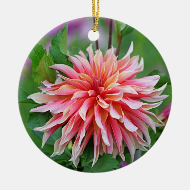 Orange and Pink Dahlia Flower 1st Ceramic Tree Decoration (Front)