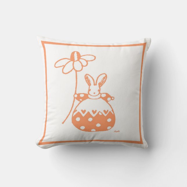 Orange and pink daisy bunny pillow (Front)