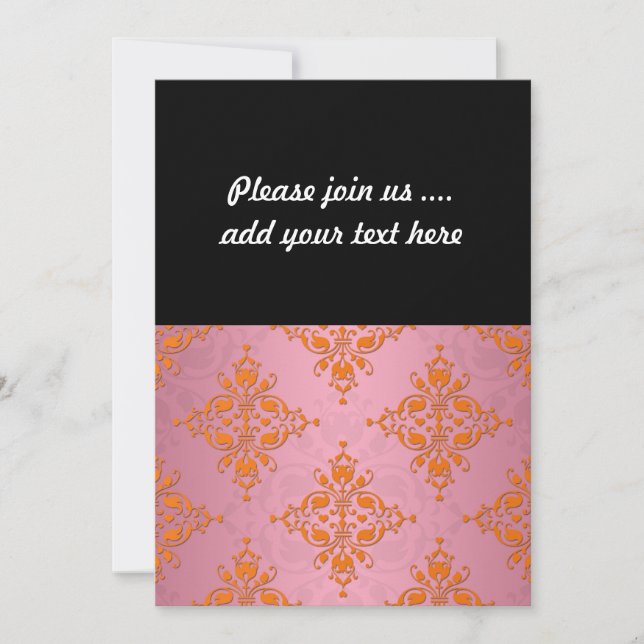 Orange and PInk Damask Pattern Invitation (Front)