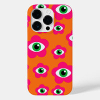 Orange and Pink Evil Eye Flowers Retro iPhone Case