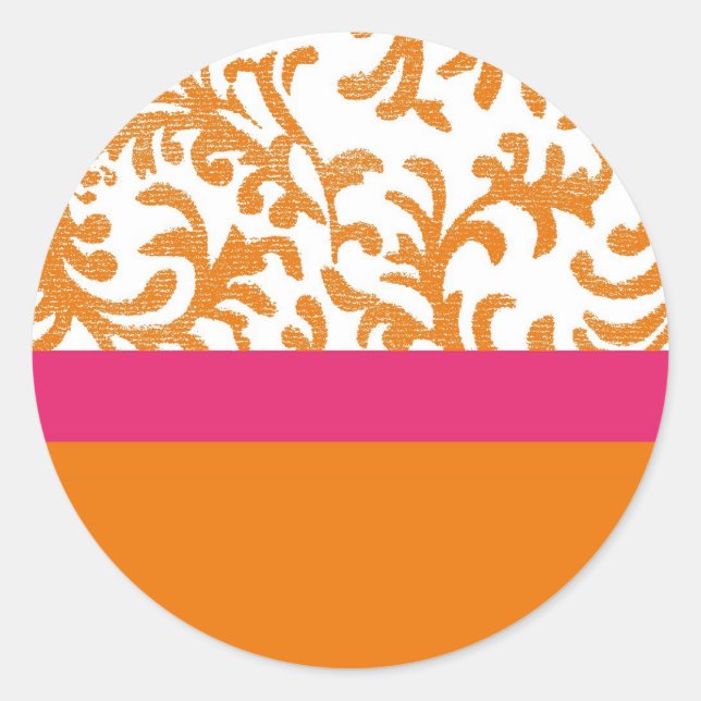 Orange and Pink Floral Pattern Classic Round Sticker (Front)