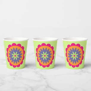 orange and pink floral shapes illustration paper cups