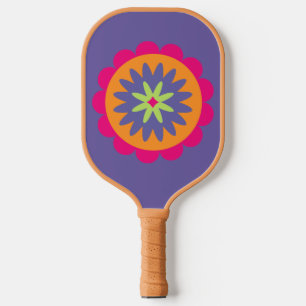 orange and pink floral shapes illustration pickleball paddle