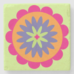 orange and pink floral shapes illustration stone coaster