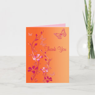 Orange and Pink Floral Thank You Card