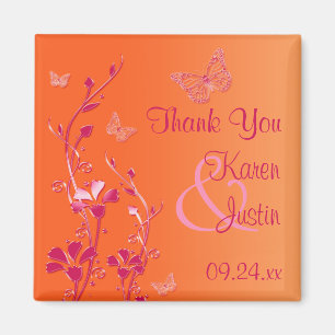Orange and Pink Floral Wedding Favor Magnet