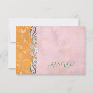 Orange and Pink Floral Wedding RSVP Reply Cards