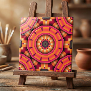 Orange and Pink Funky Mosaic Geometric Pattern Tile