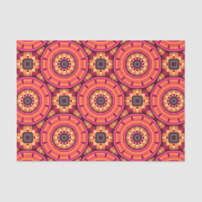 Orange and Pink Funky Mosaic Geometric Pattern Tissue Paper (Front)
