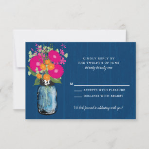 Orange and Pink Gerber Daisies Mason Jar RSVP Invi Invitation