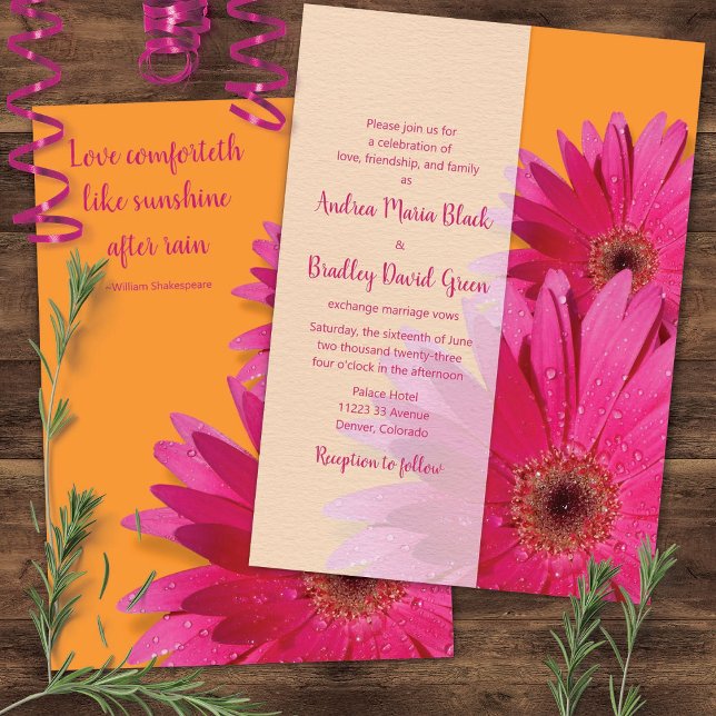 Orange and Pink Gerbera Daisy Wedding Invitation (Creator Uploaded)