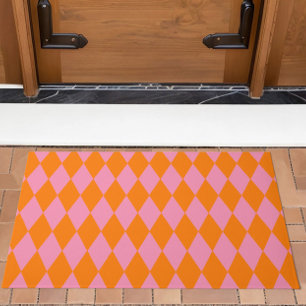 Orange and Pink Harlequin Checkered Design  Doormat