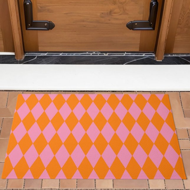 Orange and Pink Harlequin Checkered Design  Doormat (Creator Uploaded)