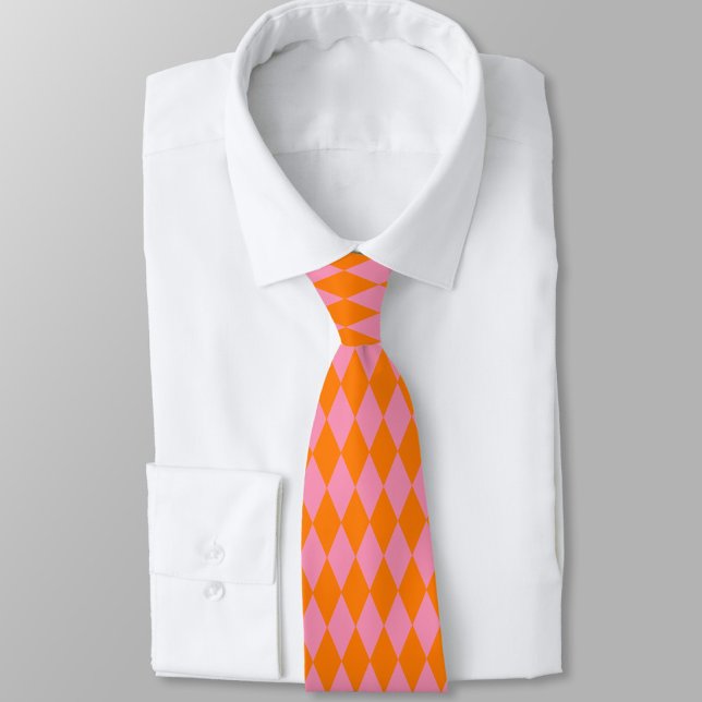 Orange and Pink Harlequin Checkered Design  Tie (Creator Uploaded)