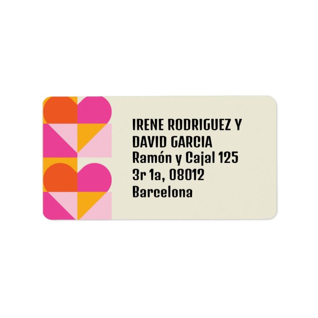 Orange and Pink Heart Grid Label (Front)