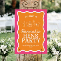 Orange and Pink Hens Party Welcome Sign Template 