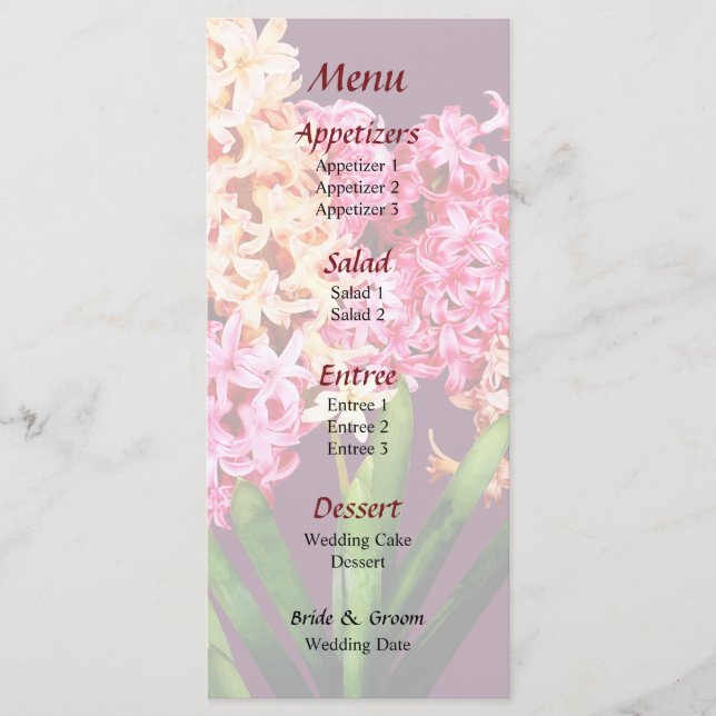 Orange and Pink Hyacinths Wedding Menu (Front)