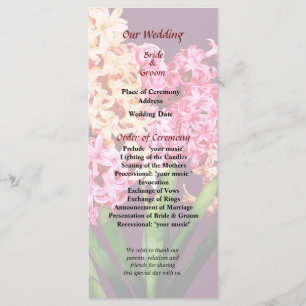 Orange and Pink Hyacinths Wedding Program Programme