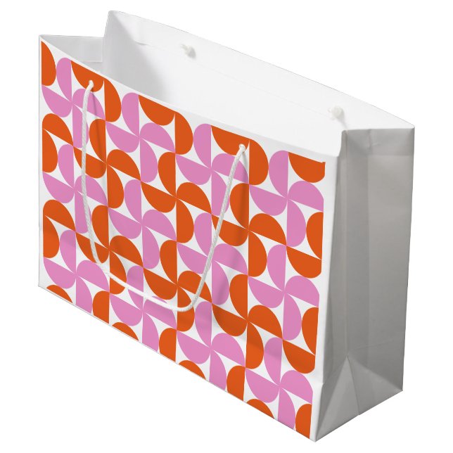 Orange and Pink Mid Century Modern Large Gift Bag (Front Angled)