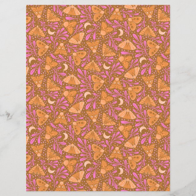 Orange and Pink Moth Scrapbook Paper (Front)