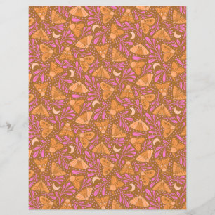 Orange and Pink Moth Scrapbook Paper