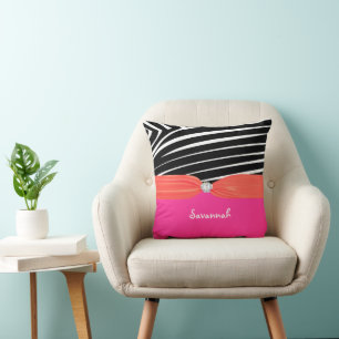 Orange and Pink Personalise Stylish Zebra Pillow