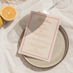 Orange and Pink Preppy Stripes Menu Card