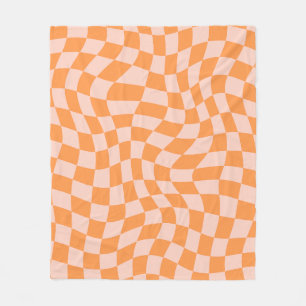 Orange and Pink Psychedelic Chequered Groovy Grid Fleece Blanket