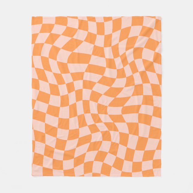 Orange and Pink Psychedelic Chequered Groovy Grid  Fleece Blanket (Front)