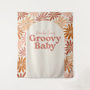 Orange and Pink Retro Floral Groovy Baby Backdrop Tapestry