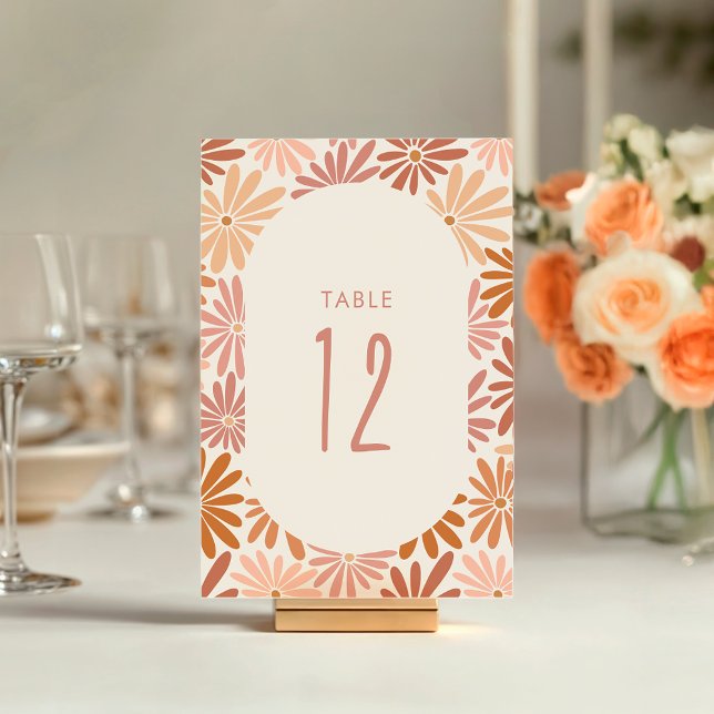 Orange and Pink Retro Floral Groovy Baby Shower Table Number (Creator Uploaded)