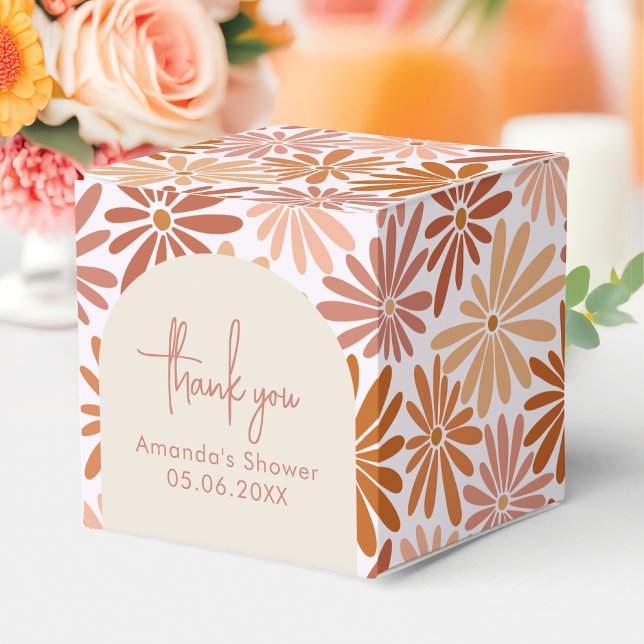 Orange and Pink Retro Floral Groovy Baby Square Favour Box (Creator Uploaded)