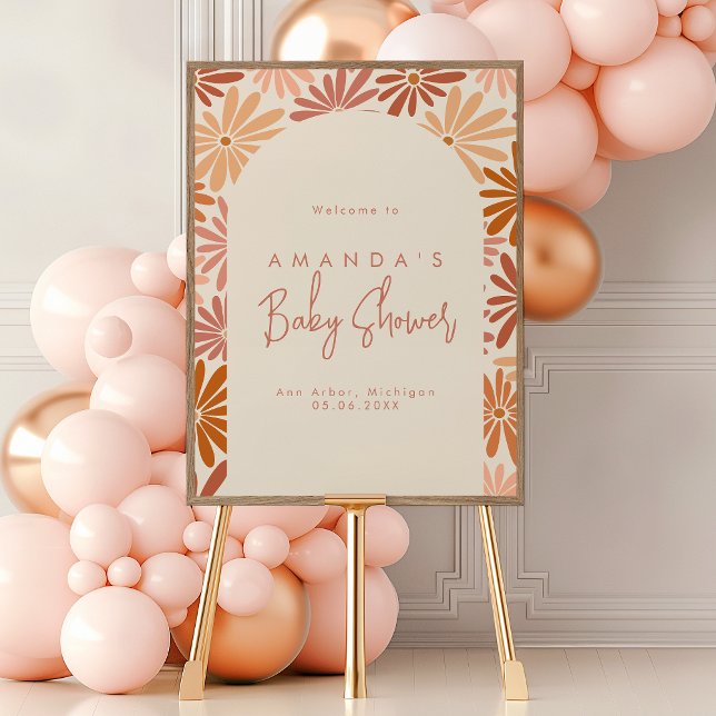 Orange and Pink Retro Floral Groovy Baby Welcome Poster (Creator Uploaded)