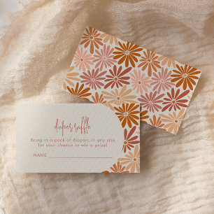 Orange and Pink Retro Floral Groovy Diaper Raffle Enclosure Card