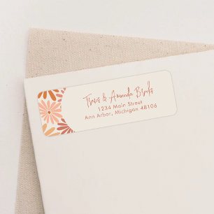 Orange and Pink Retro Floral Groovy Return Address