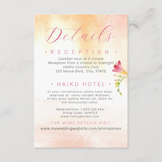 Orange and Pink Rose Detail Accommodation  Enclosure Card (Front)