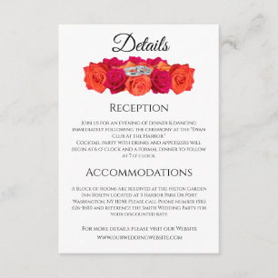 Orange and Pink Roses- Wedding Enclosure Card